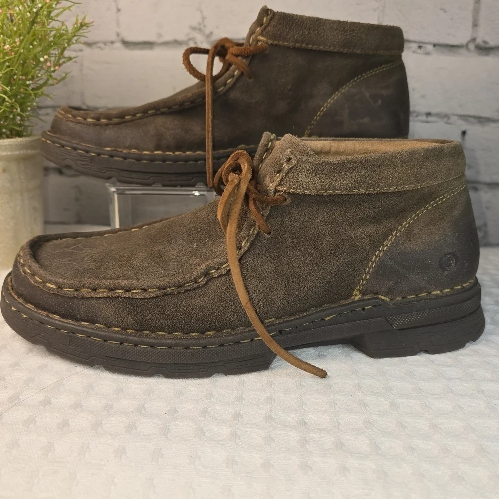 BORN ETHAN MOC TOE CHUKKA BOOT DARK BROWN SUEDE MENS 9.5 RUGGED DISTRESSED